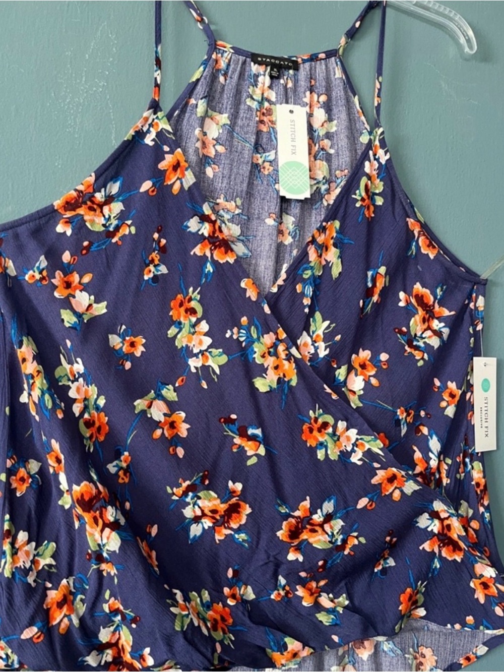 Navy Floral Sleeveless Wrap Tank